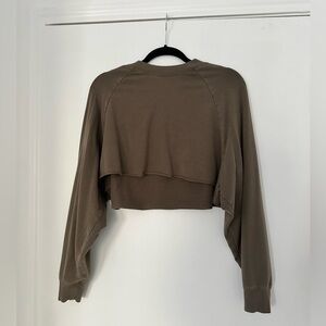 Alo yoga DOUBLE TAKE PULLOVER - OLIVE BRANCH Cropped Sweatshirt Size Small